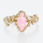 0.6ct Pink Opal Engagement Ring Nature-Inspired Marquise Cut Bridal Rings in Yellow Gold