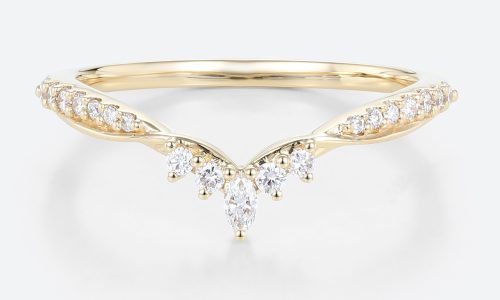 Curved Gold Wedding Band Lab Grown Diamond Wedding Rings Stack