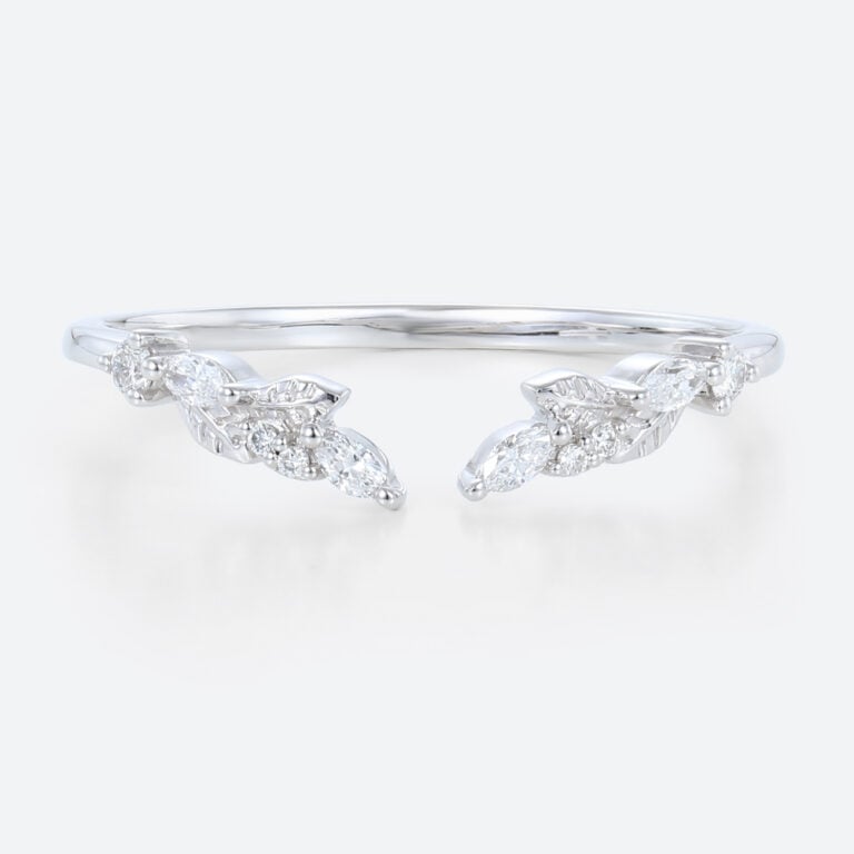 White gold Stacked Wedding Rings Marquise Lab Diamond Rings Open Ring