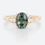 Green Sapphire Rings Yellow Gold Oval Engagement Rings Nature Inspired Ring