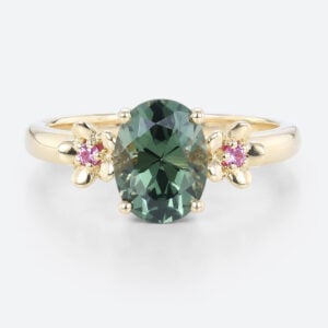 Yellow Gold Rings Oval Cut Vintage Green Sapphire Engagement Ring