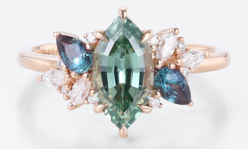 1ct Green Sapphire Engagement Ring Marquise Cut Multi-gem Bridal Ring