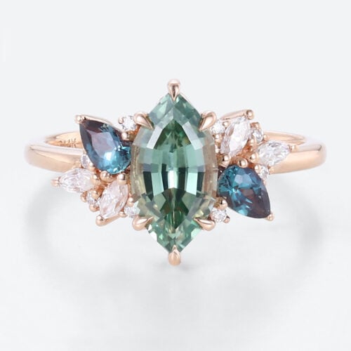 1ct Green Sapphire Engagement Ring Marquise Cut Multi-gem Bridal Ring