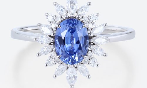 Lab Grown Sapphire Rings Engagement White Gold Oval Cut Ring