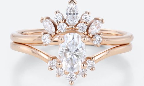 Wedding Bands for Oval Rings Lab Diamond Rose Gold Bridal Set Rings
