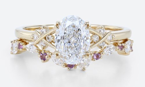 Stacking Ring Set Oval Shaped Lab Created Diamond Wedding Ring Sets