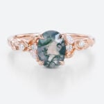 Engagement Rose Gold Rings Moss Agate Promise Rings Nature Inspired