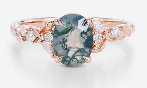 Engagement Rose Gold Rings Moss Agate Promise Rings Nature Inspired