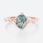 Moss Agate Promise Ring 14k Gold Wedding Bands for Oval Rings