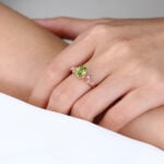Oval Cut Engagement Ring Green Sapphire 14k Gold Rose Ring