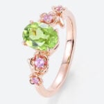 Oval Cut Engagement Ring Green Sapphire 14k Gold Rose Ring