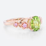 Oval Cut Engagement Ring Green Sapphire 14k Gold Rose Ring
