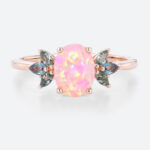 Pink Opal Ring Wedding Bands for Oval Rings Petal Moss Agate