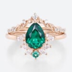 Emerald Rings Gold Set Pear Cut Ring Curved Diamond Wedding Ring