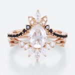 Rose Gold Pear Diamond Rings Black Onyx Wedding Ring Sets Lab Diamond