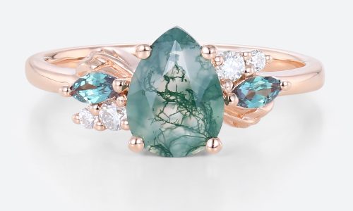 Wedding Band for Pear Shaped Ring Rose Gold Multi Gemstone Ring