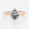 Agate Moss Wedding Bands for Pear Shaped Rings Art Deco Style Ring