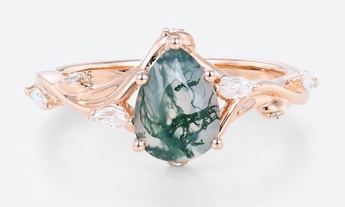 Agate Moss Wedding Bands for Pear Shaped Rings Art Deco Style Ring