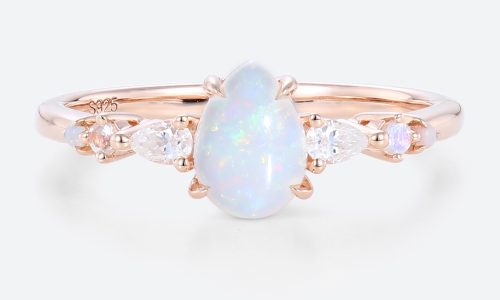 0.4ct Pear Shaped Opal Rings​ Luminous Promise Ring for Women in Rose Gold
