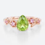 Peridot Rings Gold Pear Shaped Engagement Ring Jewelry Pink Sapphire