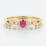 Ruby Engagement Ring Diamond Bridal Ring Sets Yellow Gold Ruby Ring