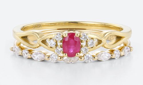 Ruby Engagement Ring Diamond Bridal Ring Sets Yellow Gold Ruby Ring