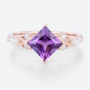 Rose Gold 1.3ct Amethyst Wedding Ring Princess Cut Ring Cluster Ring Gemstone