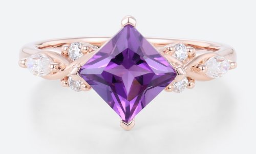 Amethyst Wedding Ring Princess Cut Rings Cluster Ring Gemstone