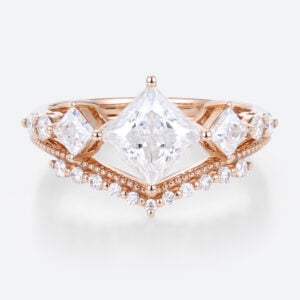 Princess Cut Wedding Ring Sets Lab Diamond Ring with Curved Wedding Ring