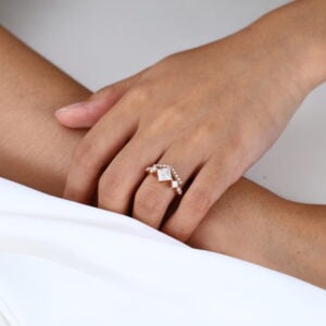 Princess Cut Wedding Ring Sets Lab Diamond Ring with Curved Wedding Ring
