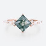 Wedding Ring Princess Cut Rose Gold Vintage Moss Agate Ring