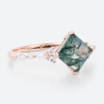 Wedding Ring Princess Cut Rose Gold Vintage Moss Agate Ring