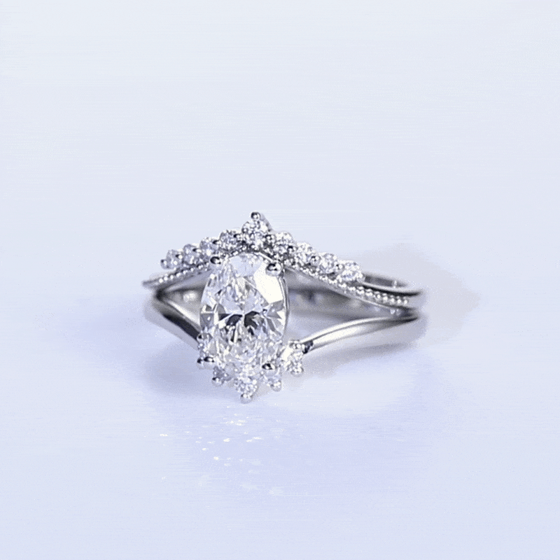 Oval Wedding Ring Set Unique Lab Grown Diamond Engagement Rings