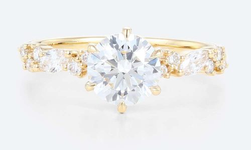 Round Cut Lab Diamond Cluster Engagement Rings Yellow Gold Classic Bridal Ring