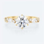 Round Cut Lab Diamond Cluster Engagement Rings Yellow Gold Classic Bridal Ring