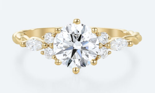 Yellow Gold Ring Engagement Round Cut Lab Diamond Rings