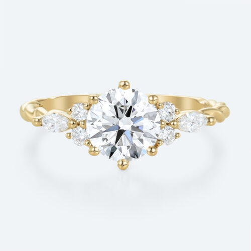 Yellow Gold Ring Engagement Round Cut Lab Diamond Rings