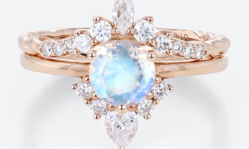 Moonstone Engagement Ring Set Gold Engagement Rings Round