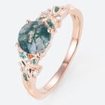 Women's Moss Agate Ring Cluster Round Engagement Ring
