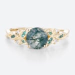 Women's Moss Agate Ring Cluster Round Engagement Ring