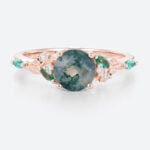 Vintage Art Deco Engagement Rings Rose Gold Moss Agate Ring