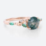 Vintage Art Deco Engagement Rings Rose Gold Moss Agate Ring