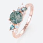 Agate Moss Ring Multicolor Gem Ring Rose Gold Rings for Women