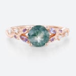 Moss Agate Gem Engagement Ring Rose Gold Vintage Ladies Rings