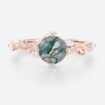 Natural Moss Agate Simple Round Engagement Rings Rose Gold Bridal Ring