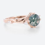 Natural Moss Agate Simple Round Engagement Rings Rose Gold Bridal Ring
