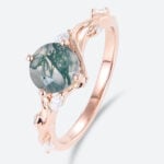 Natural Moss Agate Simple Round Engagement Rings Rose Gold Bridal Ring