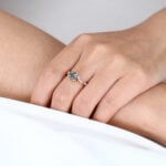 Natural Moss Agate Simple Round Engagement Rings Rose Gold Bridal Ring