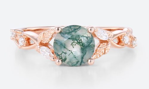 Eternity Ring Round Nature Inspired Moss Agate Engagement Ring