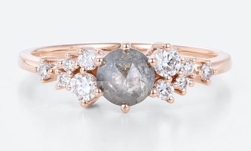 Salt and Pepper Diamond Wedding Ring Rose Gold Cluster Rings